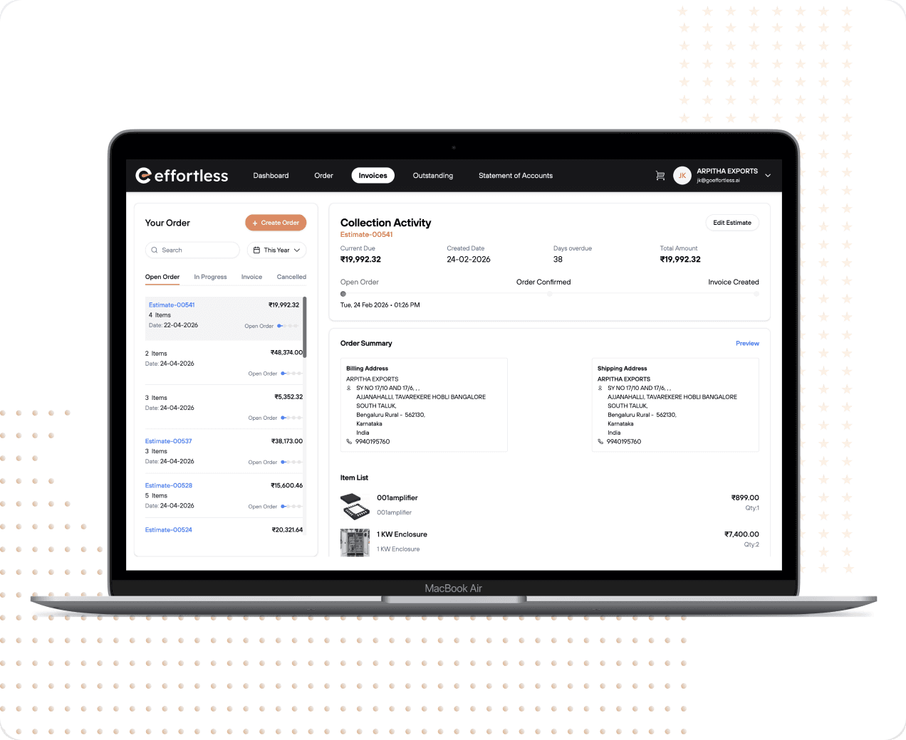 Order history with repeat-order and collection activity
