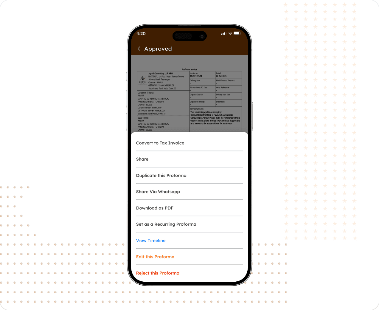 Approved proforma with one-click conversion to a tax invoice
