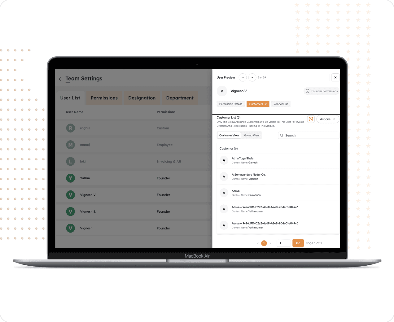 Rep-to-customer assignment screen