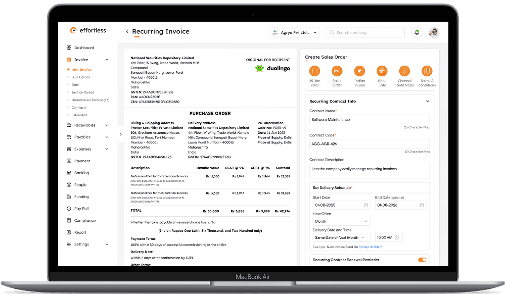 Effortless recurring billing and contract management dashboard